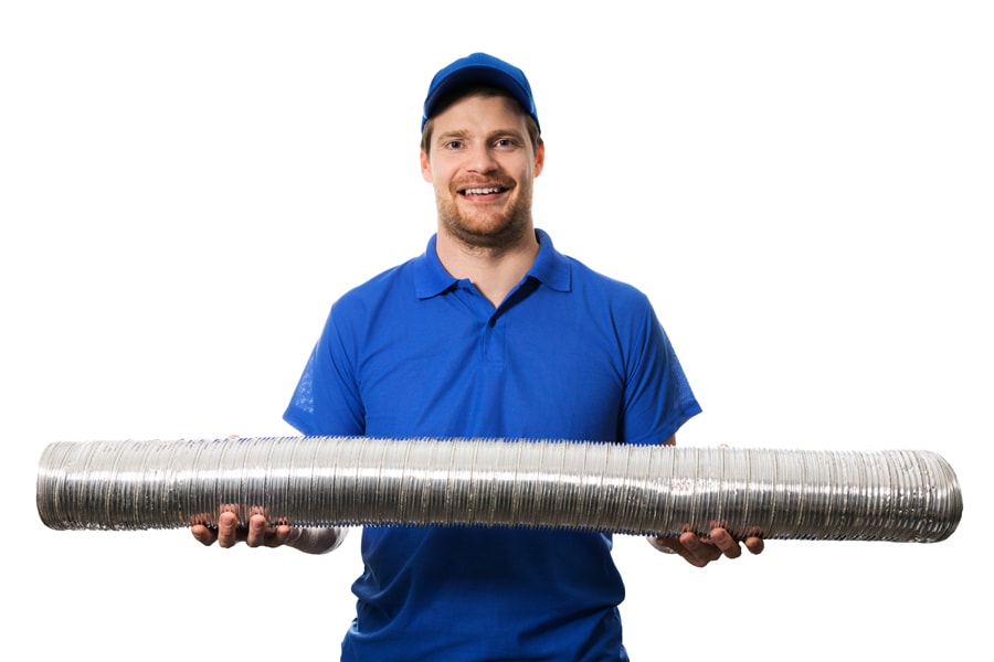 HVAC worker with flexible ventilation system tube in hands. What are signs I need a new furnace?