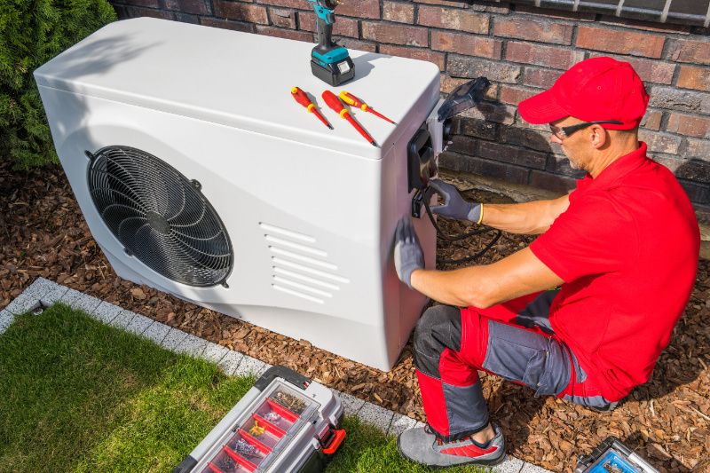 Image of someone working with a heat pump. 4 Factors to Consider When Buying a Heat Pump.